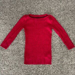 Tommy Hilfiger Lightweight Cable Knit Boatneck Sweater Pima Cotton XS 3/4 Sleeve
